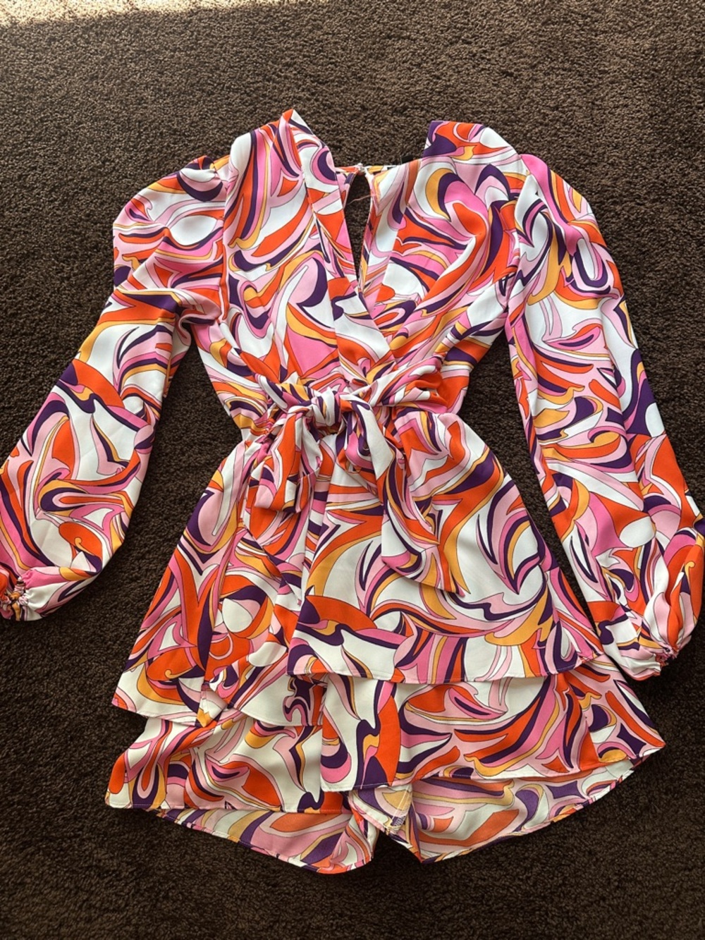 Express Multicolor Swirl Print Long-Sleeve Romper